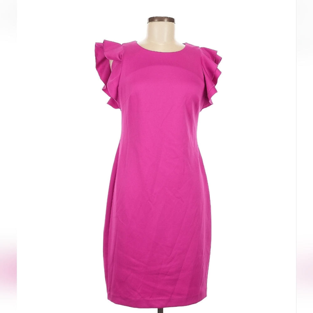 Andrew Marc Ruffle Sleeve Sheath Dress, Raspberry, Size 8